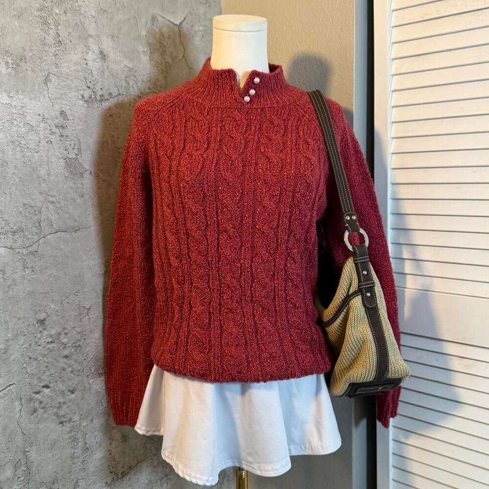 Red Sweater with Pearl Buttons